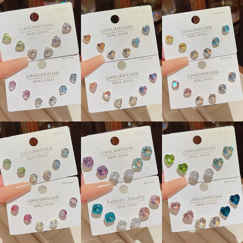 S925 silver needle multicolored stud earrings